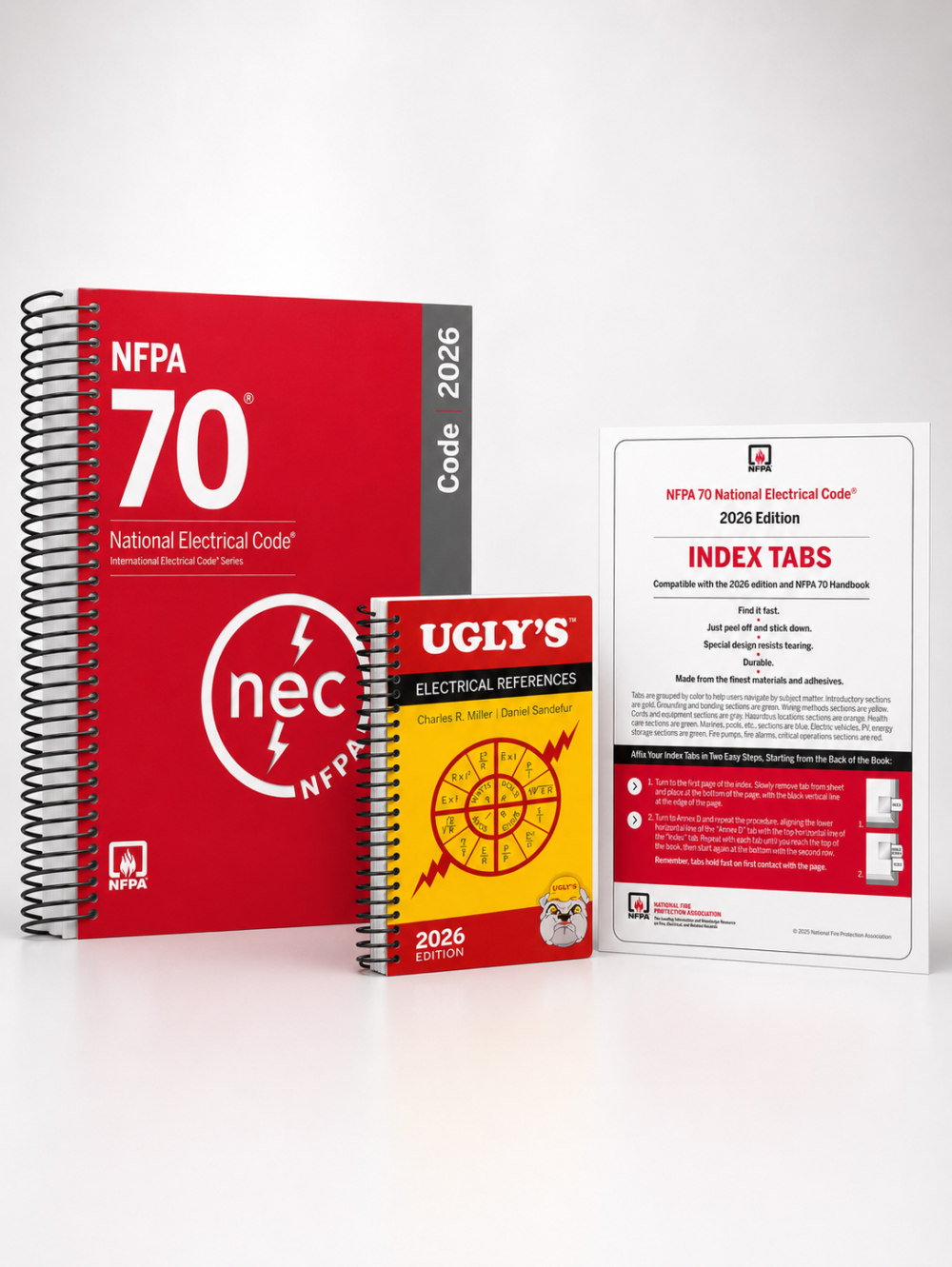 NFPA 70 NEC 2026 spiral code book with Ugly’s and index tabs