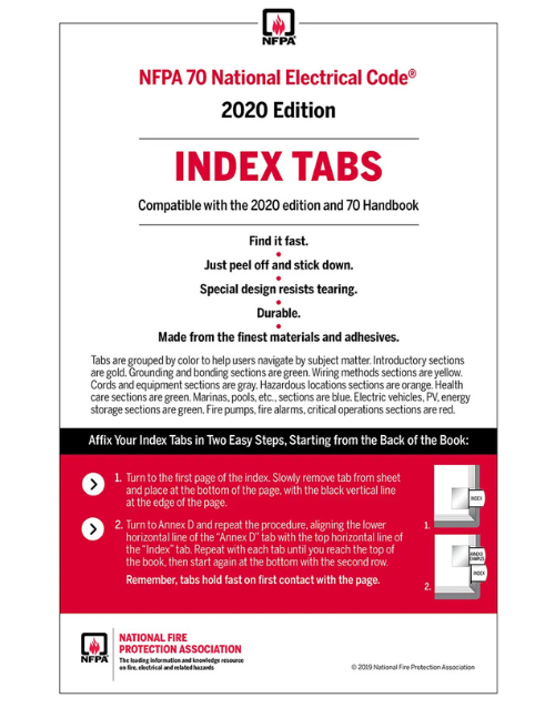 NFPA 70 NEC Index Tabs 2020 Edition