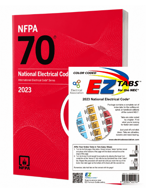 NFPA 70 NEC 2023 paperback with color-coded EZ Tabs