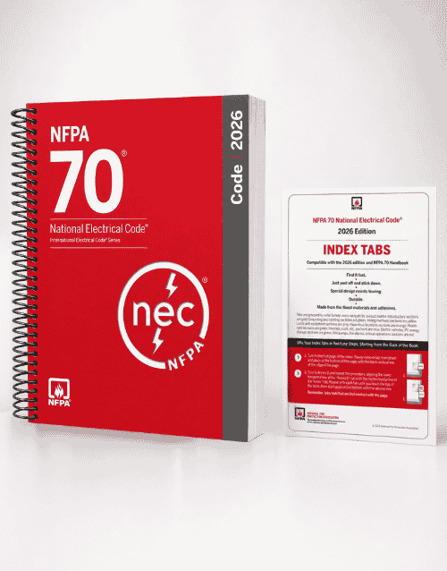 NFPA 70 NEC 2026 spiral code book with index tabs